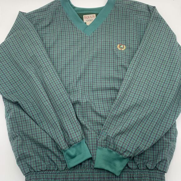 American Vintage Other - Vntg Equus Golf Mesh‎ Pullover Green Plaid Jacket Water Repellent Sz L Pocketsf